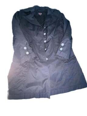 Gallery Petite Black Button-Front Quilted Lined Trench Coat